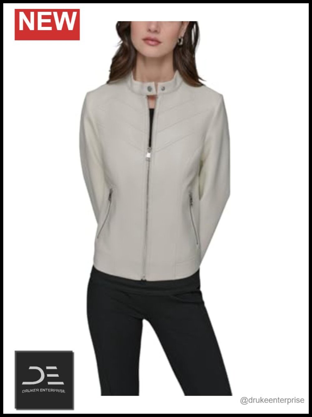 Faux Leather Zip Front Jacket Long Sleeve Moto Style Women's Outerwear
